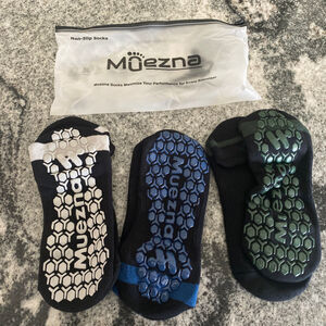 Muezna Socks Non Slip Workout Dance Yoga 3 Pair Green Blue Grey Athletic Socks